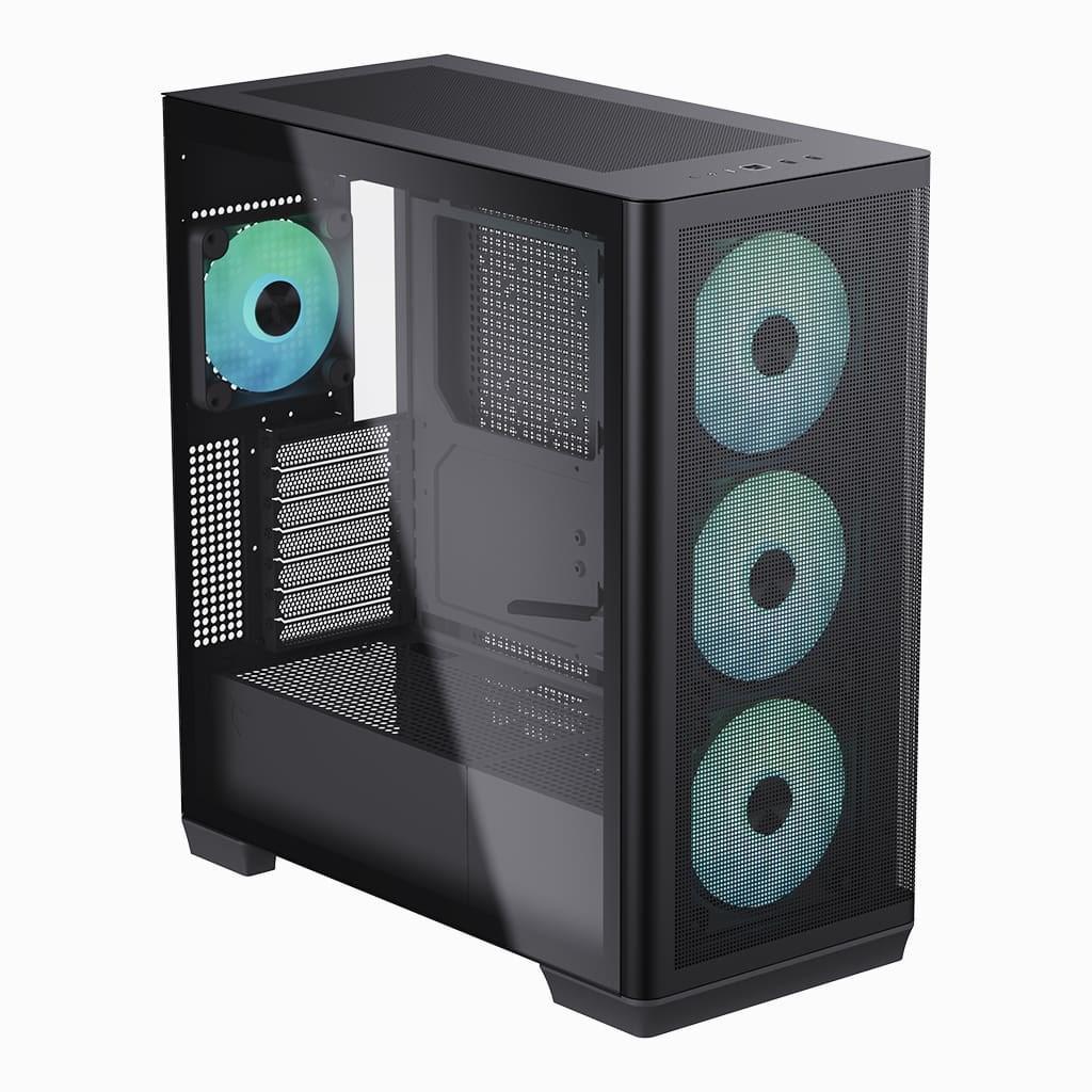 PC kabinet Aerocool APNX C1-BK-V1 ARGB – midi tower, sort, hærdet glas billede