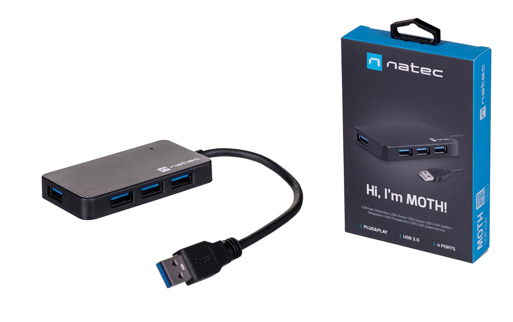 USB-hub 3.0 - NATEC Moth, 4 porte, sort billede