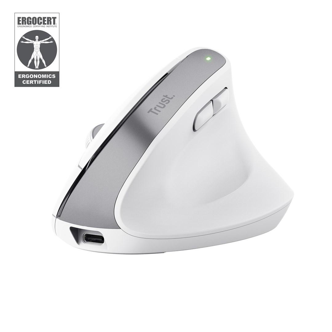 Ergonomisk vertikal mus - Trust Bayo+ trådløs (højrehånd, hvid, 2.400 DPI) billede