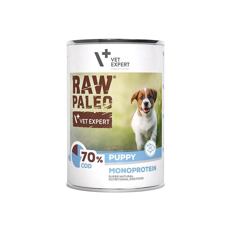 Hundefoder vådfoder VetExpert Raw Paleo Puppy Monoprotein torsk – 400 g billede