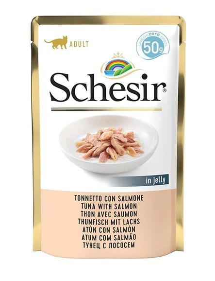 Vådfoder til kat – Schesir i gelé, tun med laks, 50 g billede