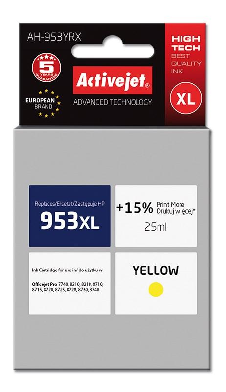 Blækpatron XL til HP – Activejet AH-953YRX, gul, 25 ml (erstatter HP 953XL F6U18AE) billede