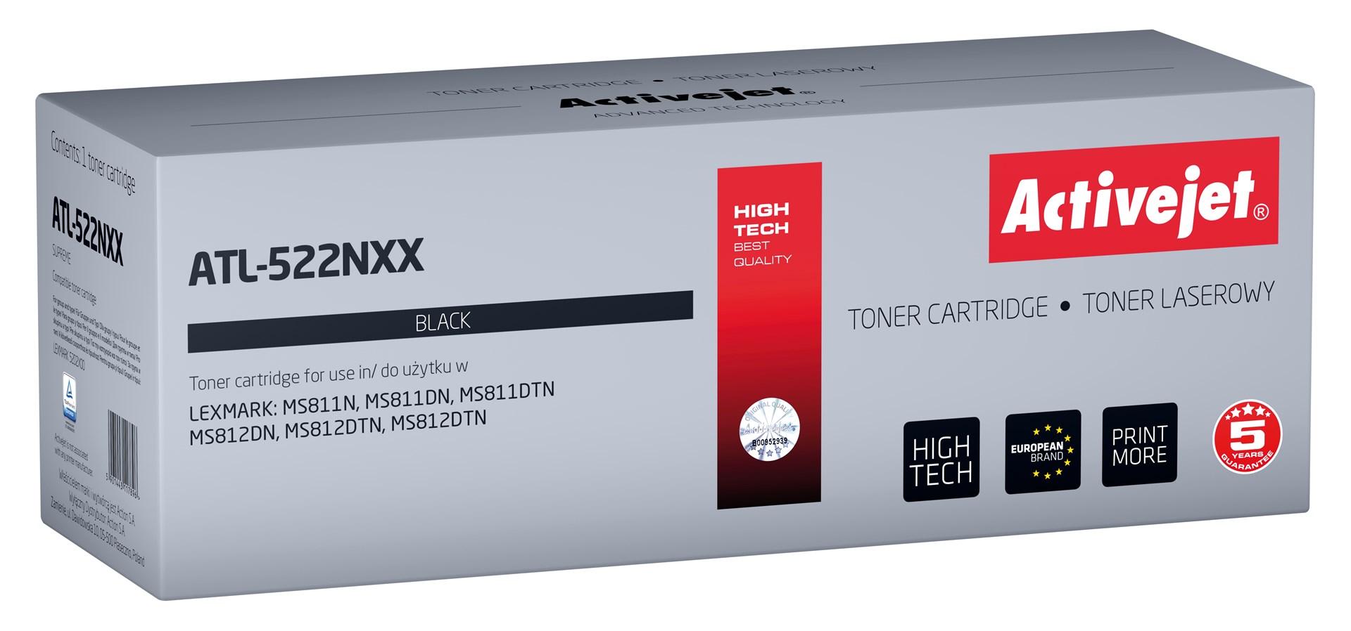 Tonerpatron Activejet ATL-522NXX – sort, kompatibel med Lexmark 52D2X00 (522X), Supreme, ekstra høj kapacitet (45.000 sider) billede