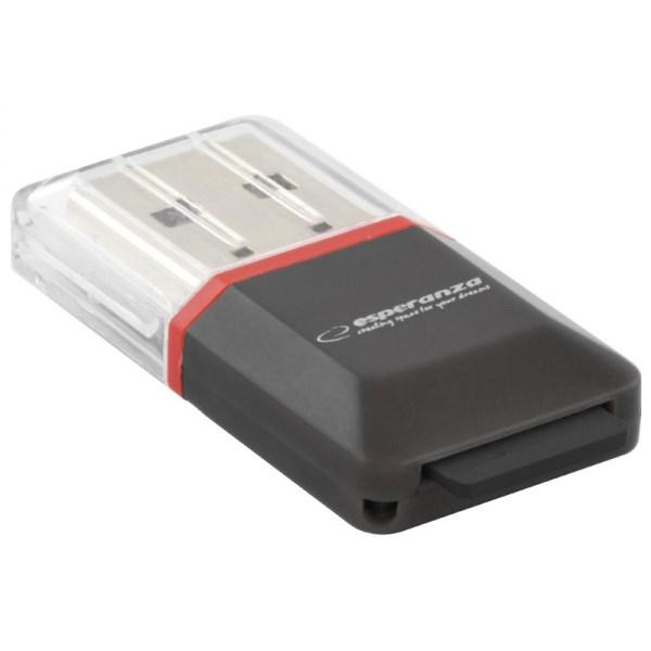 Hukommelseskortlæser USB 2.0 - Esperanza EA134K, sort/sølv/gennemsigtig billede