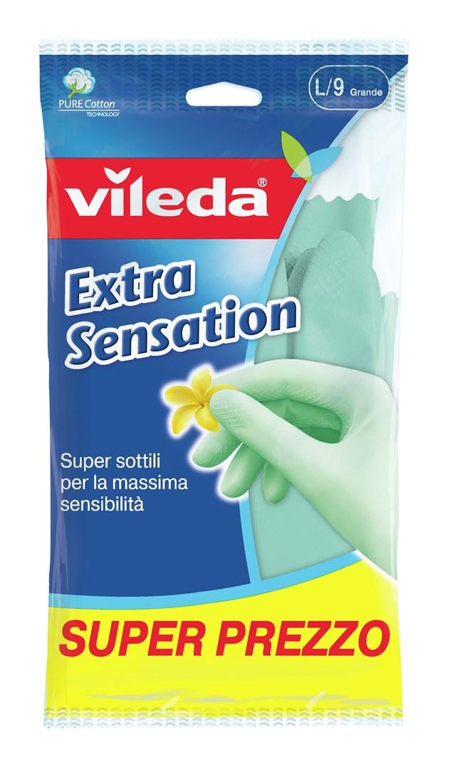 Rengøringshandsker Vileda Extra Sensation L - grøn, bomuld/latex (1 stk) billede