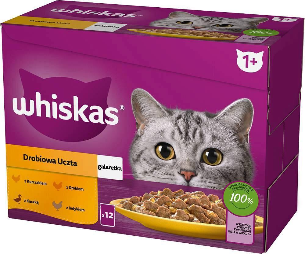 Vådfoder til kat - Whiskas poser i gelé, fjerkræ/and/kalkun/kylling - 12×85 g billede