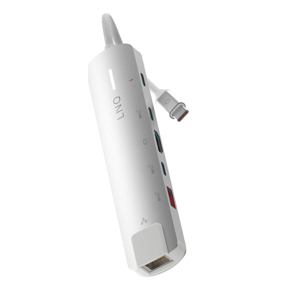 USB hub Linq Byelements - 4K HDMI, Ethernet, hvid/grå billede