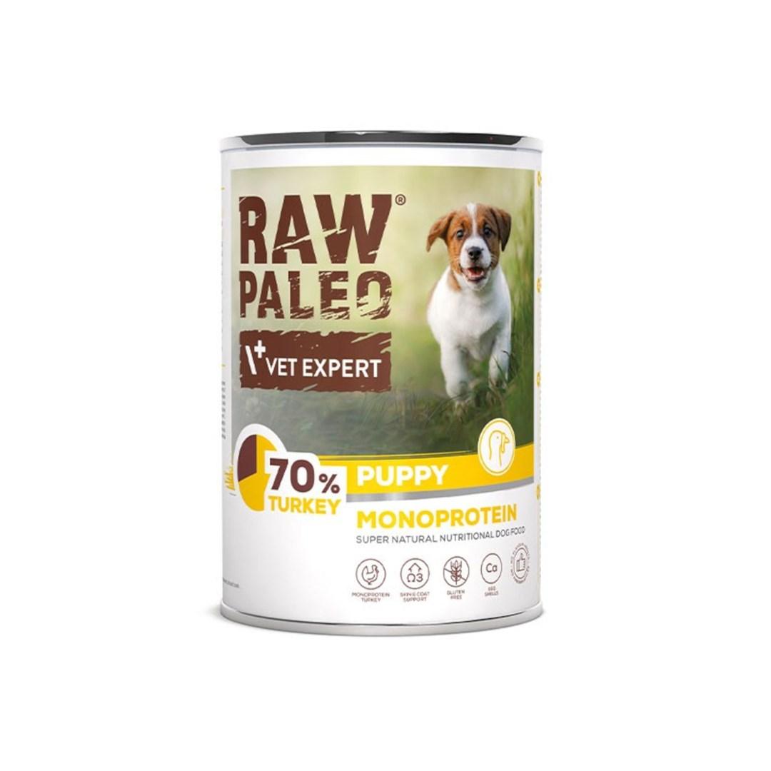 Hundefoder vådfoder - VetExpert Raw Paleo Puppy Monoprotein Kalkun 400 g billede