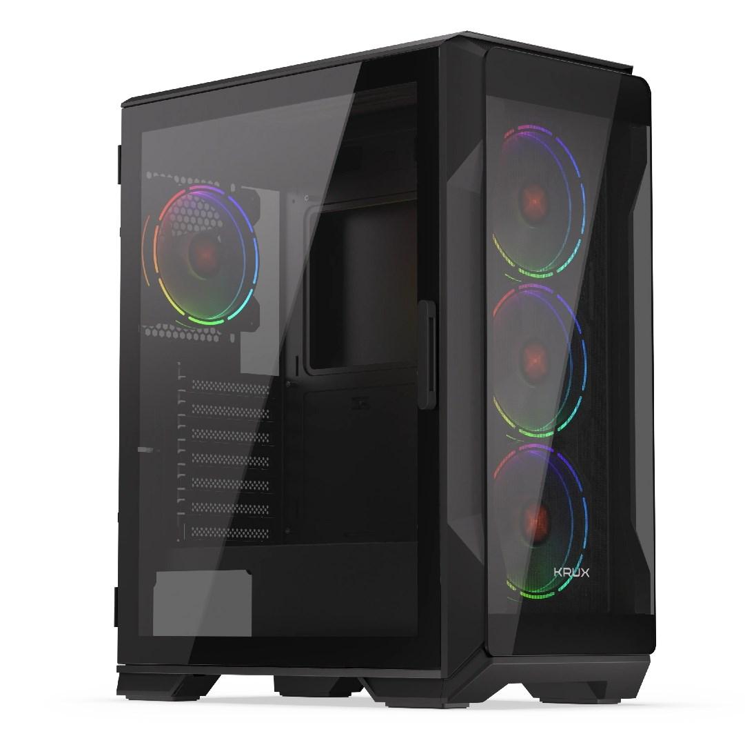 PC kabinet gaming – KRUX HEKO midi tower, RGB, sort billede
