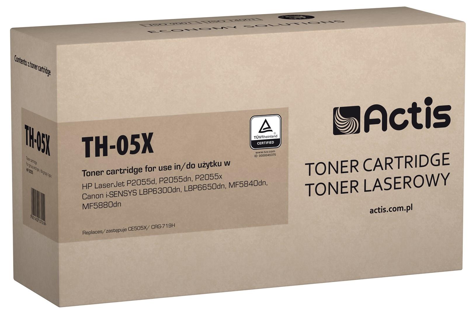 Tonerpatron sort Actis TH-05X – kompatibel til HP 05X/CE505X og Canon CRG-719H, høj kapacitet, 6.500 sider billede