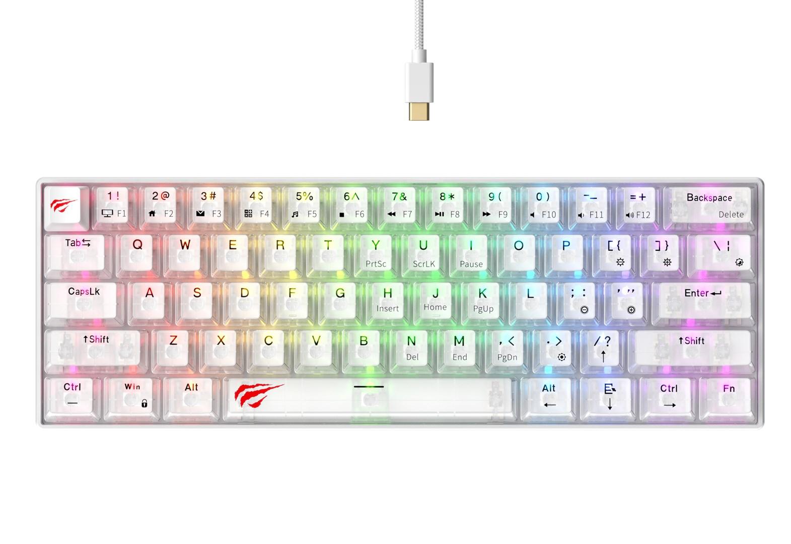 Gaming tastatur Havit KB903L - transparent hvid, 60% RGB billede