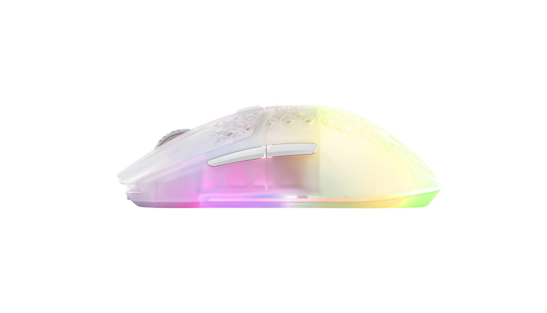 Gaming mus - SteelSeries Aerox 3 Wireless Ghost, højrehånd, RF + Bluetooth, 18.000 DPI billede