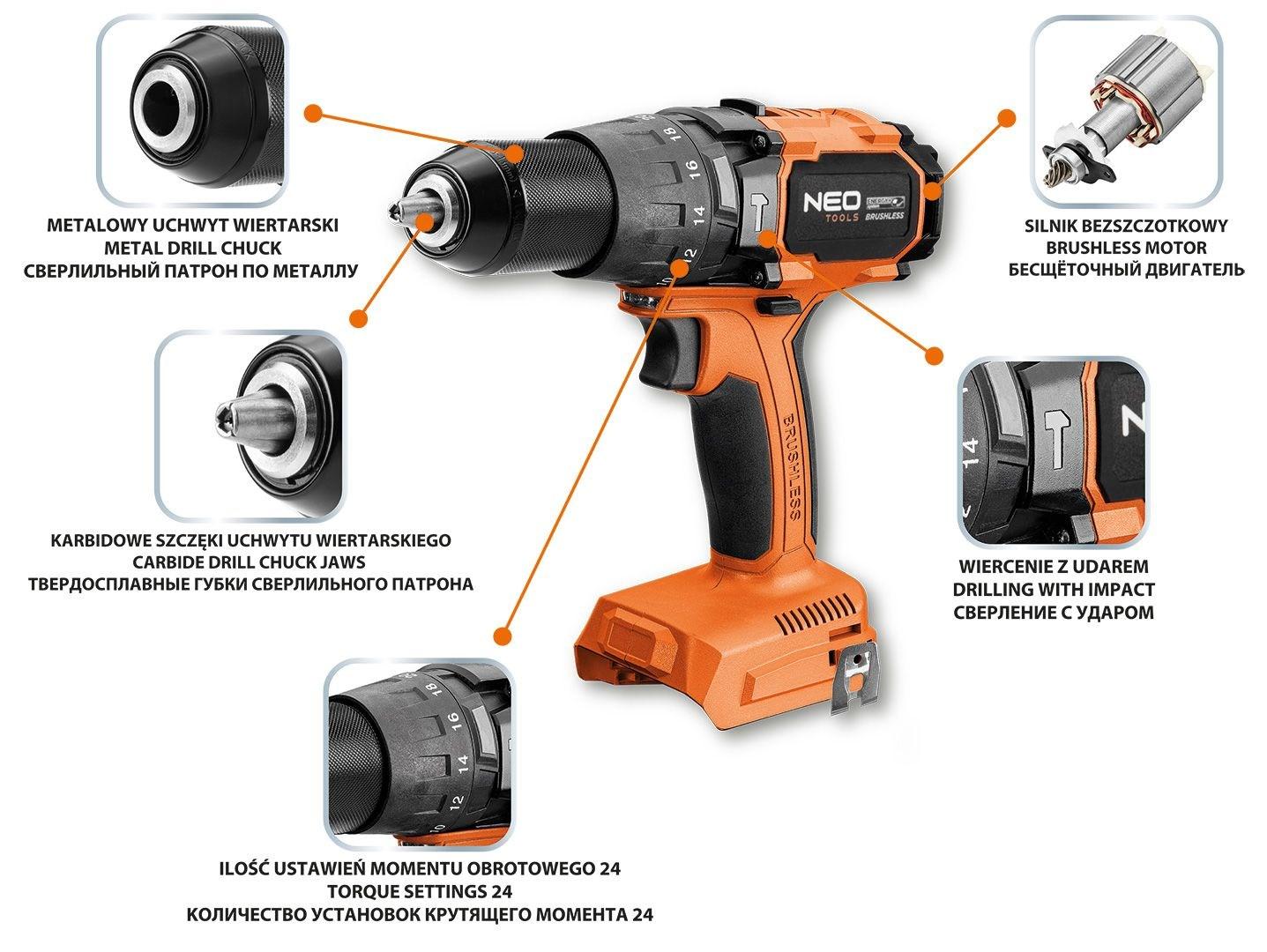Skruemaskine med slag – NEO TOOLS 04-616 (uden batteri) billede