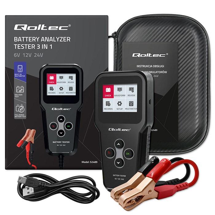 Batteritester 3-i-1 Qoltec med LCD - 6V/12V/24V, 30-200 Ah, polsk menu billede
