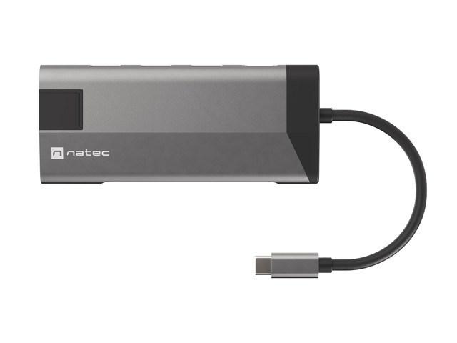 NATEC Fowler Plus, USB Type-C, Sort, Grå, MicroSD (TransFlash), MicroSDHC, MicroSDXC, SD, SDHC, Micro-USB, RJ-45, USB 3.2 Gen 1 (3.1 Gen 1) Type-A, Acrylonitrilbutadienstyren, Aluminium, Plast, USB