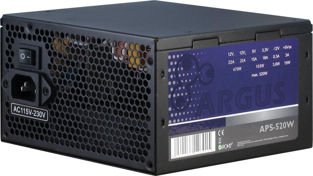 Strømforsyning ATX 520 W - Inter-Tech Argus APS, 20+4 pin, sort