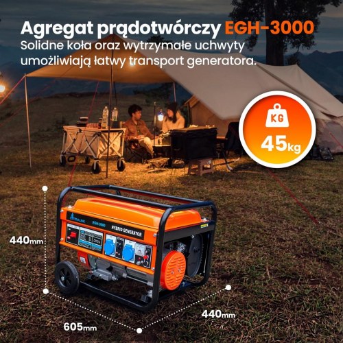 Generator benzin/gas 3.000 W - Extralink EGH-3000 hybrid, 1-faset
