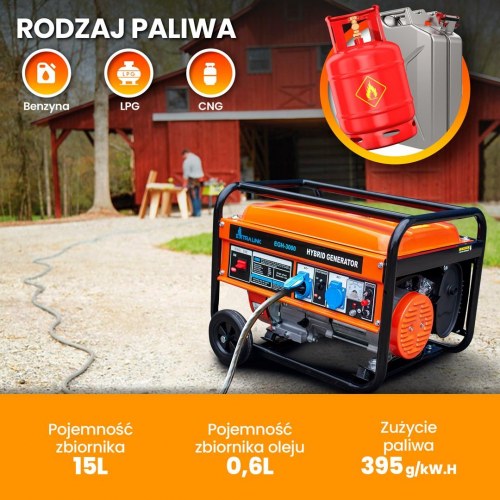 Generator benzin/gas 3.000 W - Extralink EGH-3000 hybrid, 1-faset