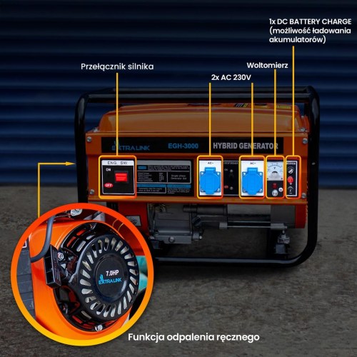 Generator benzin/gas 3.000 W - Extralink EGH-3000 hybrid, 1-faset