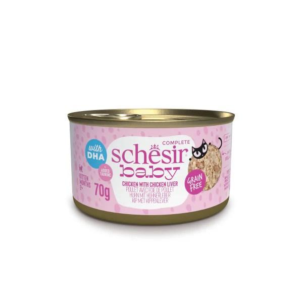 Vådfoder til killinger Schesir Baby kylling med lever i bouillon – 70 g billede