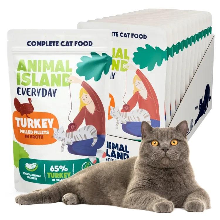 Vådfoder til kat – ANIMAL ISLAND Everyday kalkunfilet i bouillon, 12 × 85 g billede