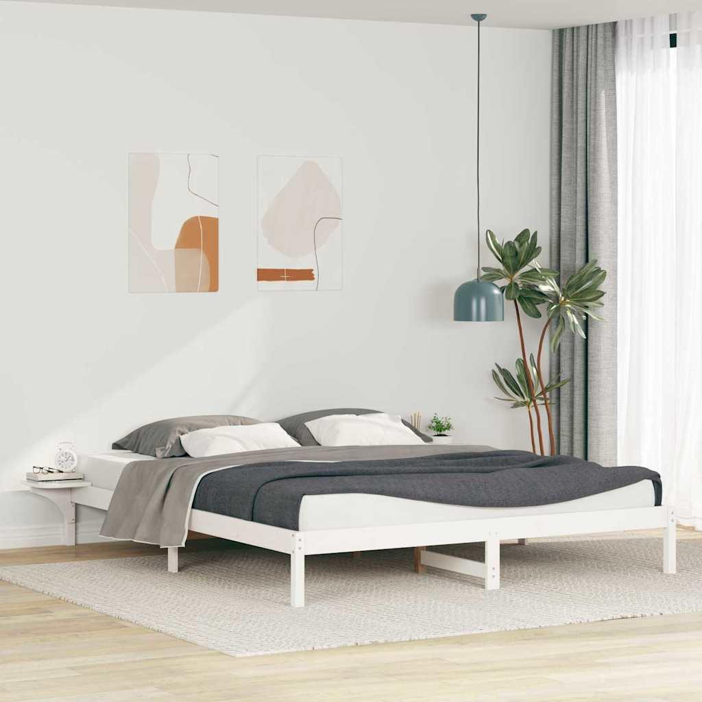 Sengestel med sideborde Hvid 200 x 220 cm Massiv fyrretræ billede