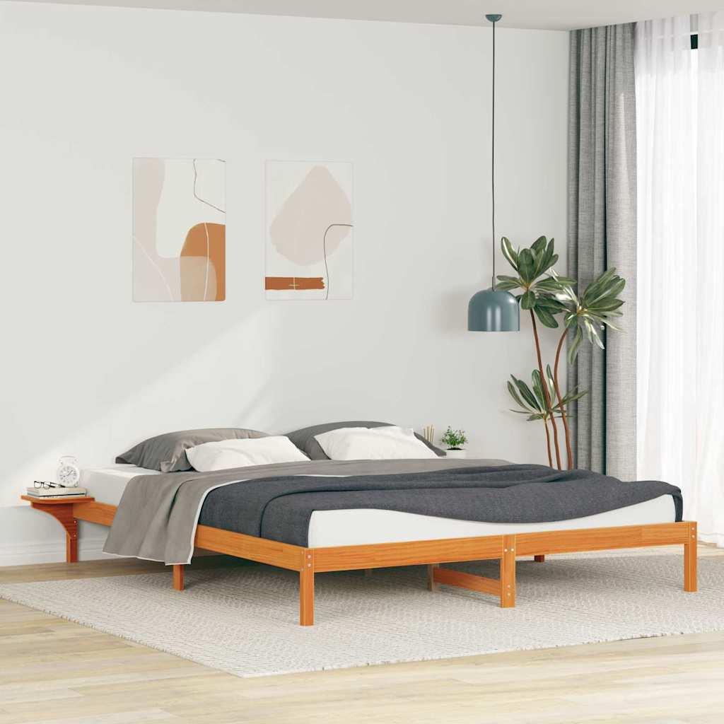 Sengestel med sideborde Voks brun 200 x 210 cm Massiv fyrretræ billede