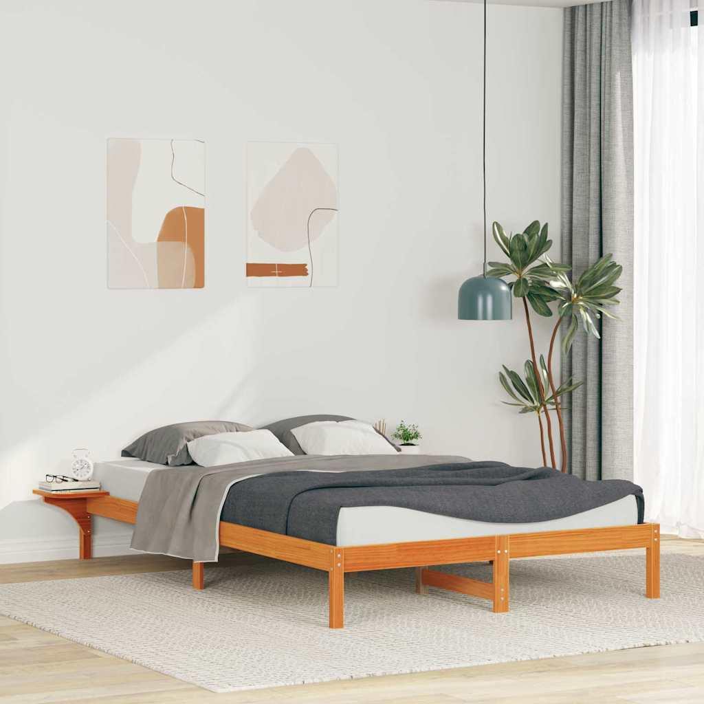 Sengestel med sideborde Voks brun 140 x 210 cm Massiv fyrretræ billede