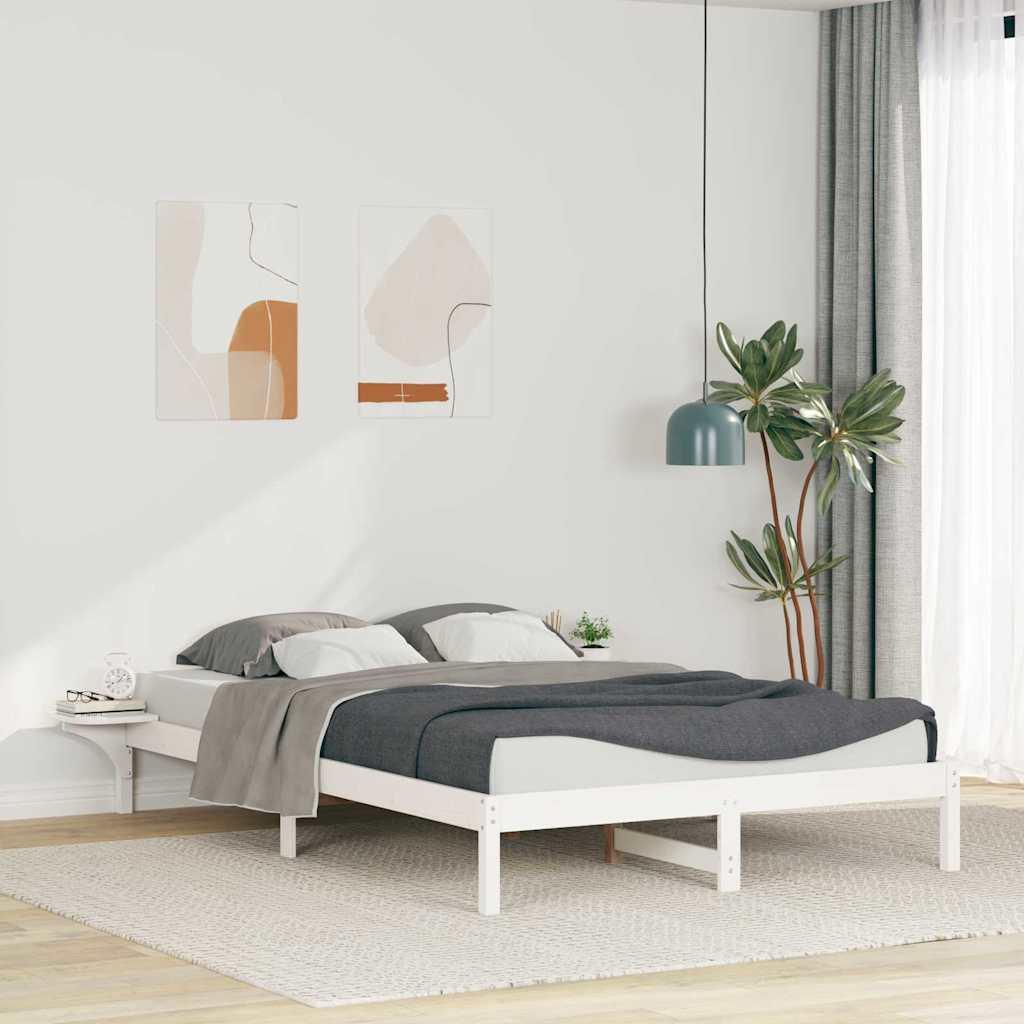 Sengestel med sideborde Hvid 140 x 210 cm Massiv fyrretræ billede