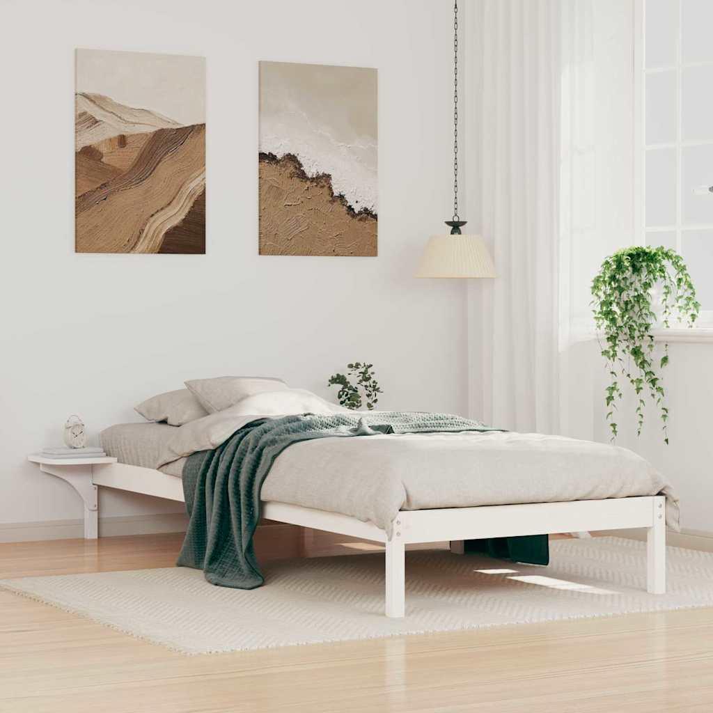 Sengestel med sideborde Hvid 80 x 210 cm Massiv fyrretræ billede