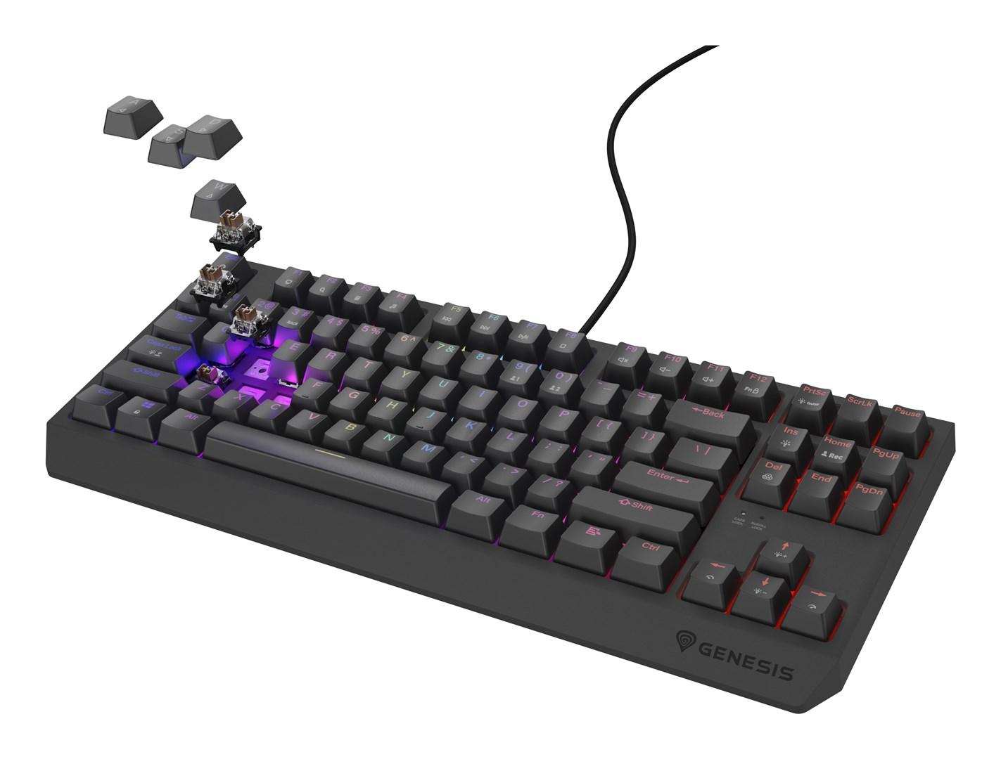 Gaming tastatur GENESIS Thor 230 TKL – mekanisk, RGB, USB (US) – sort billede
