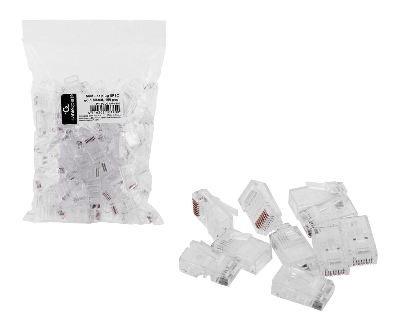 Netværksstik RJ45 8P8C – Gembird – 100 stk., gennemsigtig billede