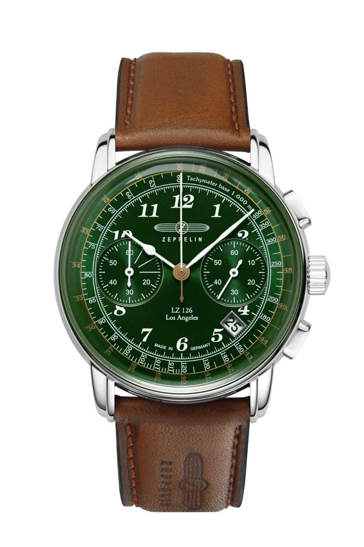 Herreur Zeppelin LZ126 Los Angeles 7614-4 quartz, grøn skive, brun læderrem billede