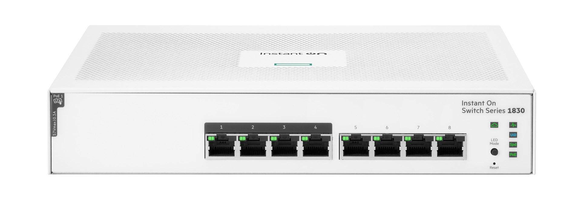 HPE Networking Instant On 1830 8G 4p Class4 PoE 65W Switch - Switch - smart - 4 x 10/100/1000 + 4 x 10/100/1000 (PoE+) - desktop, monterbar på stativ - PoE+ (65 W)