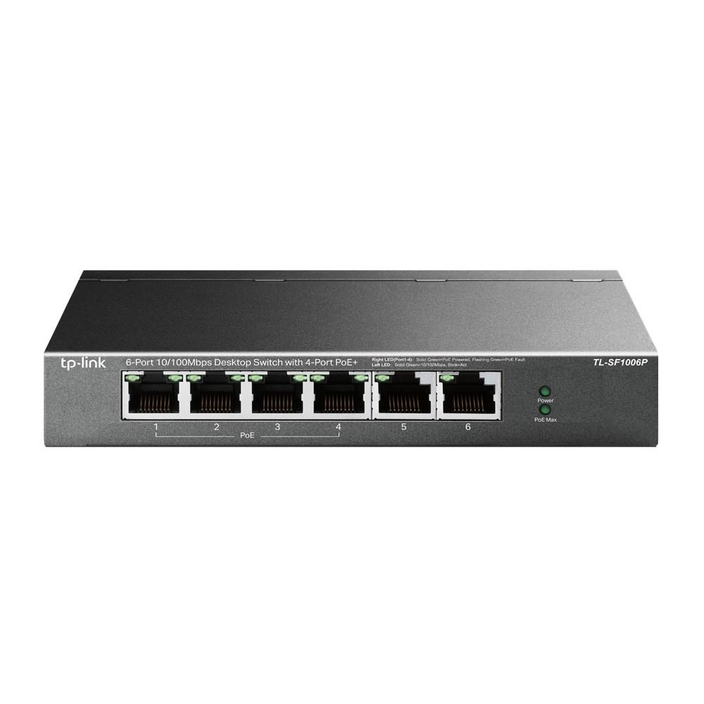 NetvÃ¦rksswitch TP-Link TL-SF1006P â 6 porte Fast Ethernet, 4x PoE+, uadministreret, sort billede