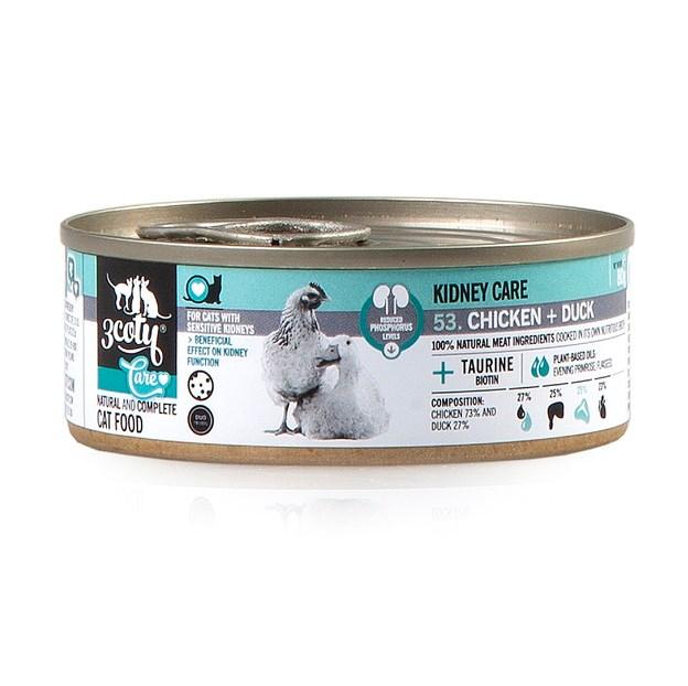 VÃ¥dfoder til kat â 3coty Kylling med and, Kidney Care 80 g billede