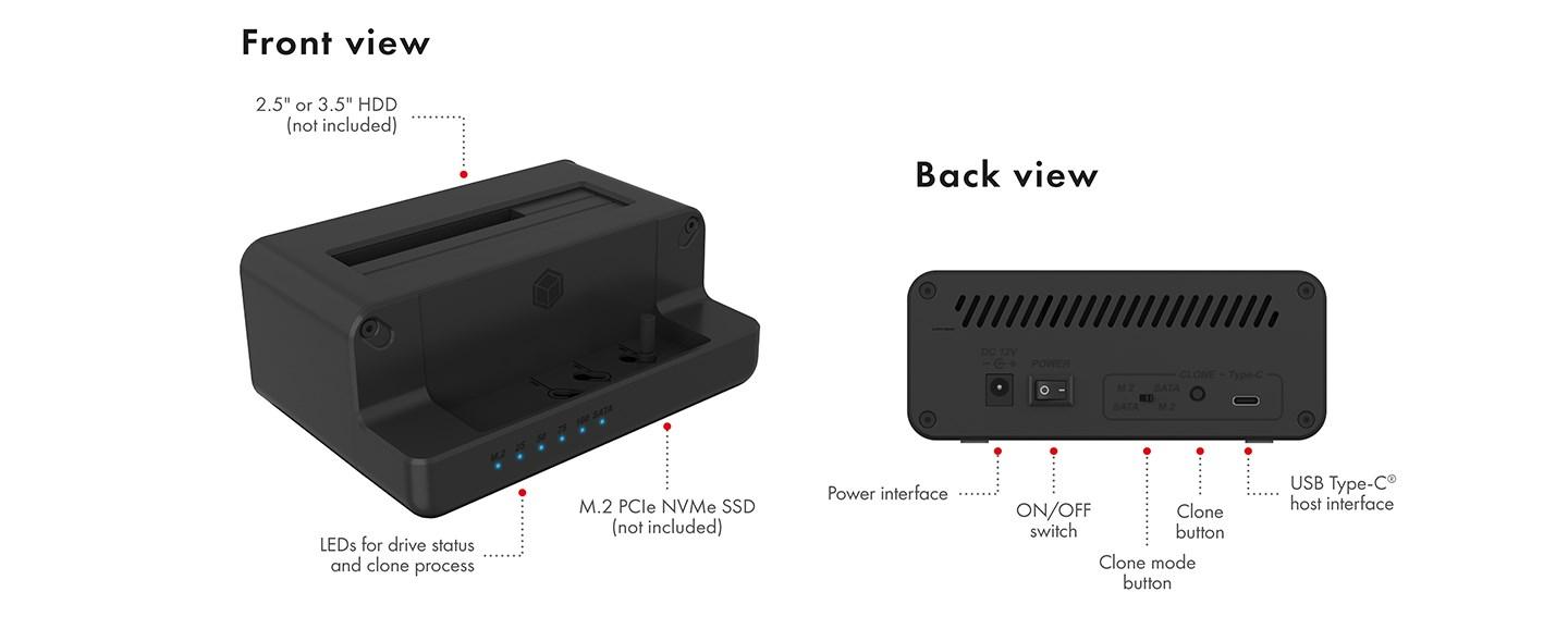 Dockingstation til harddisk/SSD RAIDSONIC ICY BOX IB-2914MSCL-C31 USB-C, sort
