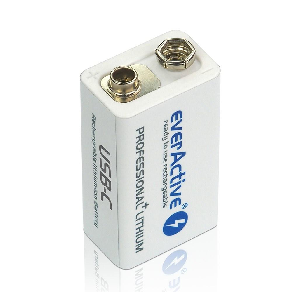 Genopladeligt 9V batteri everActive Li-ion 550 mAh med USBâC billede