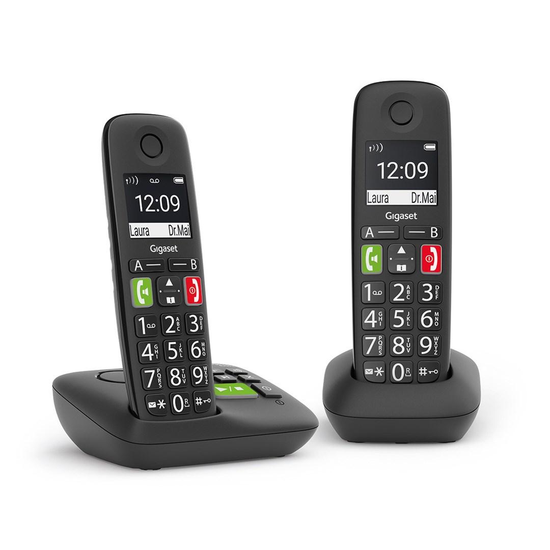 Fastnettelefon med svarer Gigaset E290A Duo – sort (Analog/DECT) billede