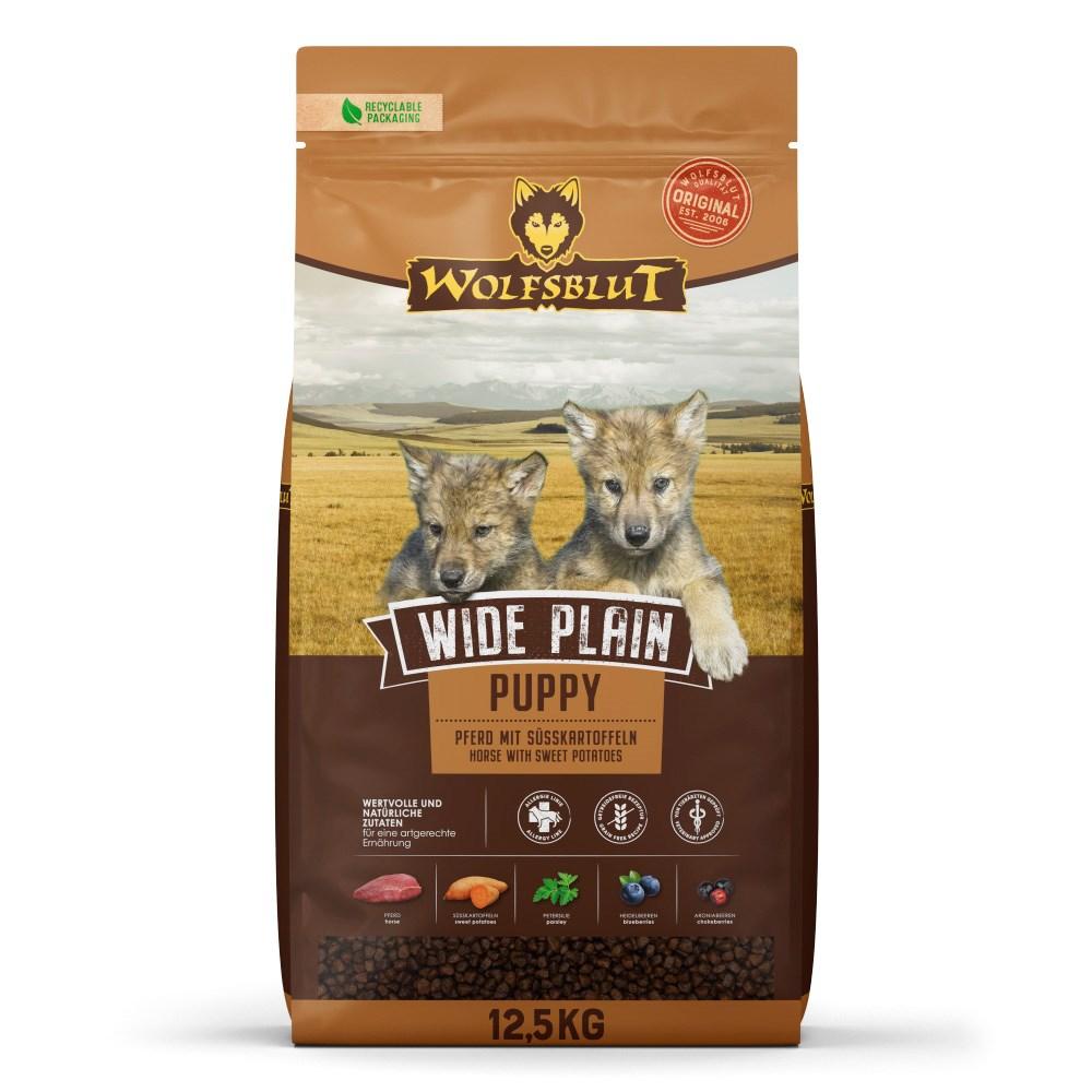 Hundefoder tørfoder WOLFSBLUT Wide Plain Puppy - hest med søde kartofler, 12,5 kg