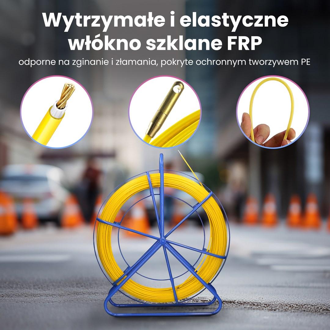 Kabeltrækker 8 mm 75 m - Extralink FRP glasfiber, gul billede