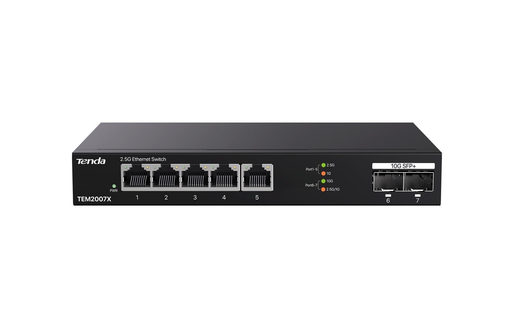 Netværksswitch 2,5G – Tenda TEM2007X, desktop, sort billede