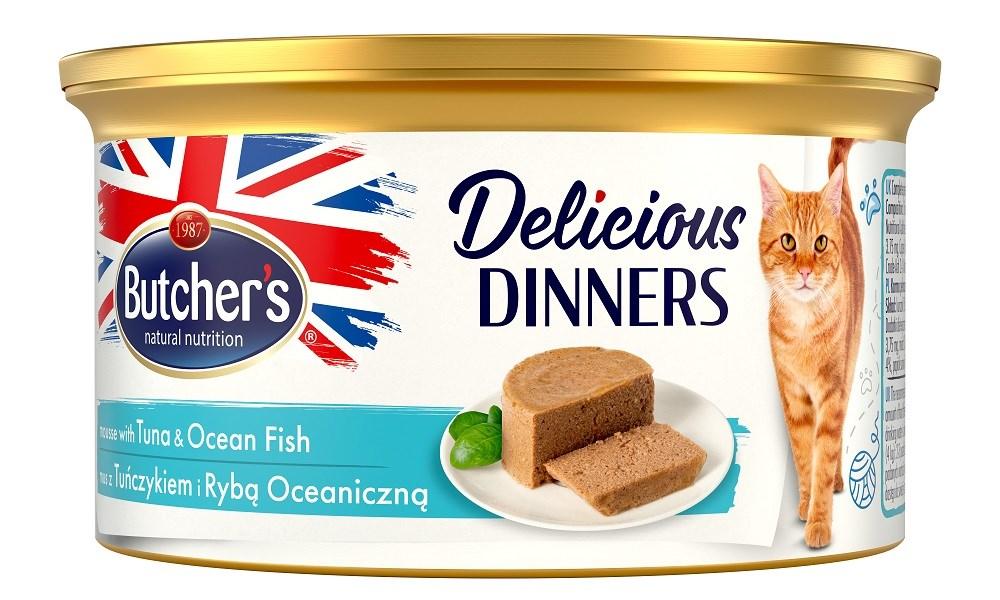 Vådfoder til kat – Butcher’s Delicious Dinners Mousse med tun og havfisk 85 g billede