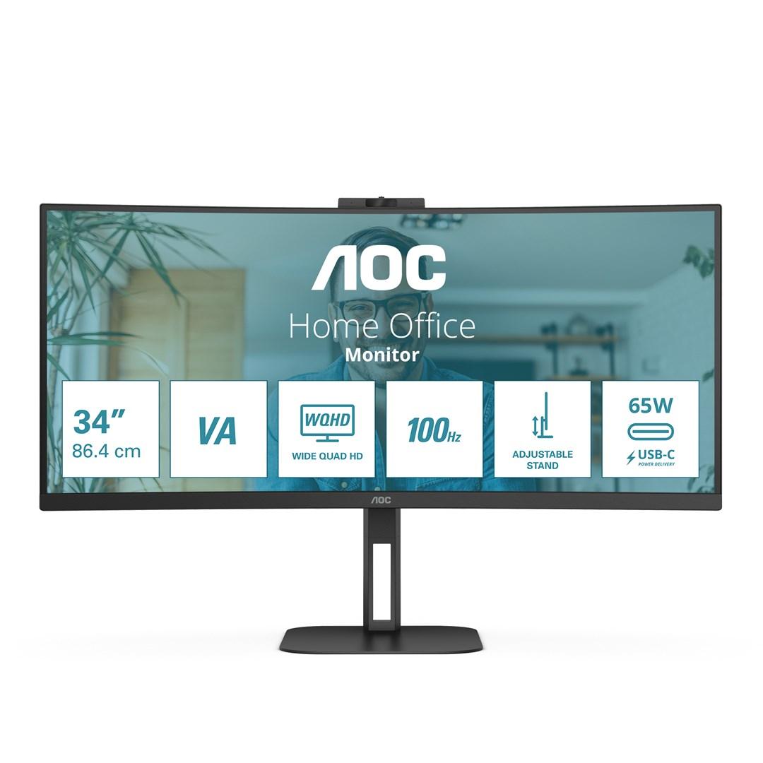 Skærm AOC 34" buet WQHD VA 100 Hz USB-C 65 W - sort