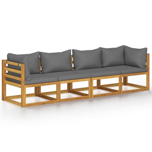 4-personers havesofa med hynde massivt akacietræ