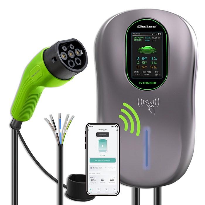 Ladestander til elbil Qoltec Type 2, 22 kW, Wi‑Fi billede