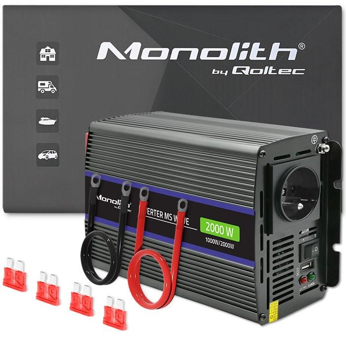 Strøminverter 12V til 230V - Qoltec Monolith 2000 MS Wave, 1000/2000 W, USB billede