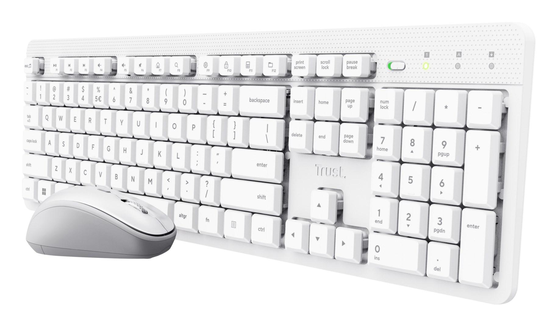 Trådløst tastatur og mus - Trust Ody II, hvid, US-layout billede