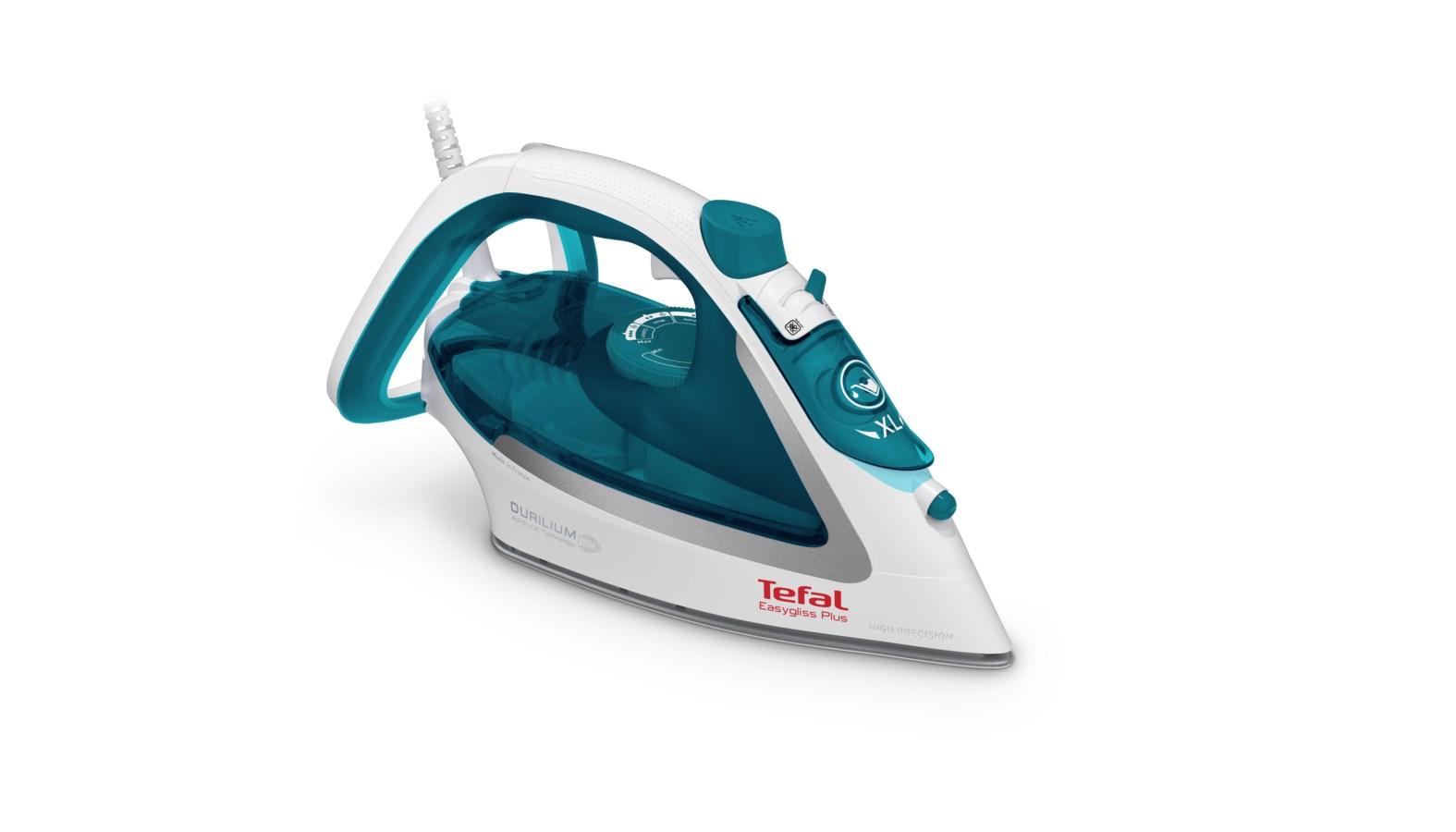 Strygejern damp - Tefal EasyGliss Plus FV5718, 2.400 W, turkis/hvid, Durilium-sål