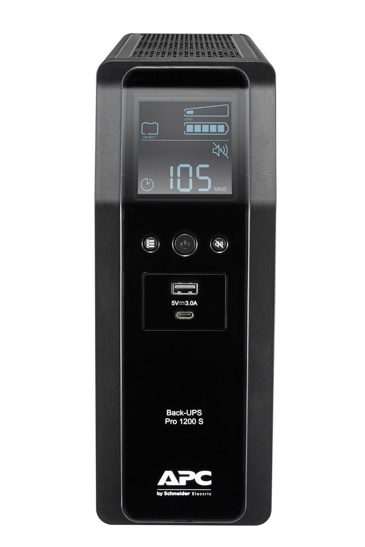 UPS strømforsyning APC Back-UPS Pro 1200VA/720W, tårn, 230 V, 8x IEC C13, sinus, AVR, USB A+C, LCD, udskifteligt batteri